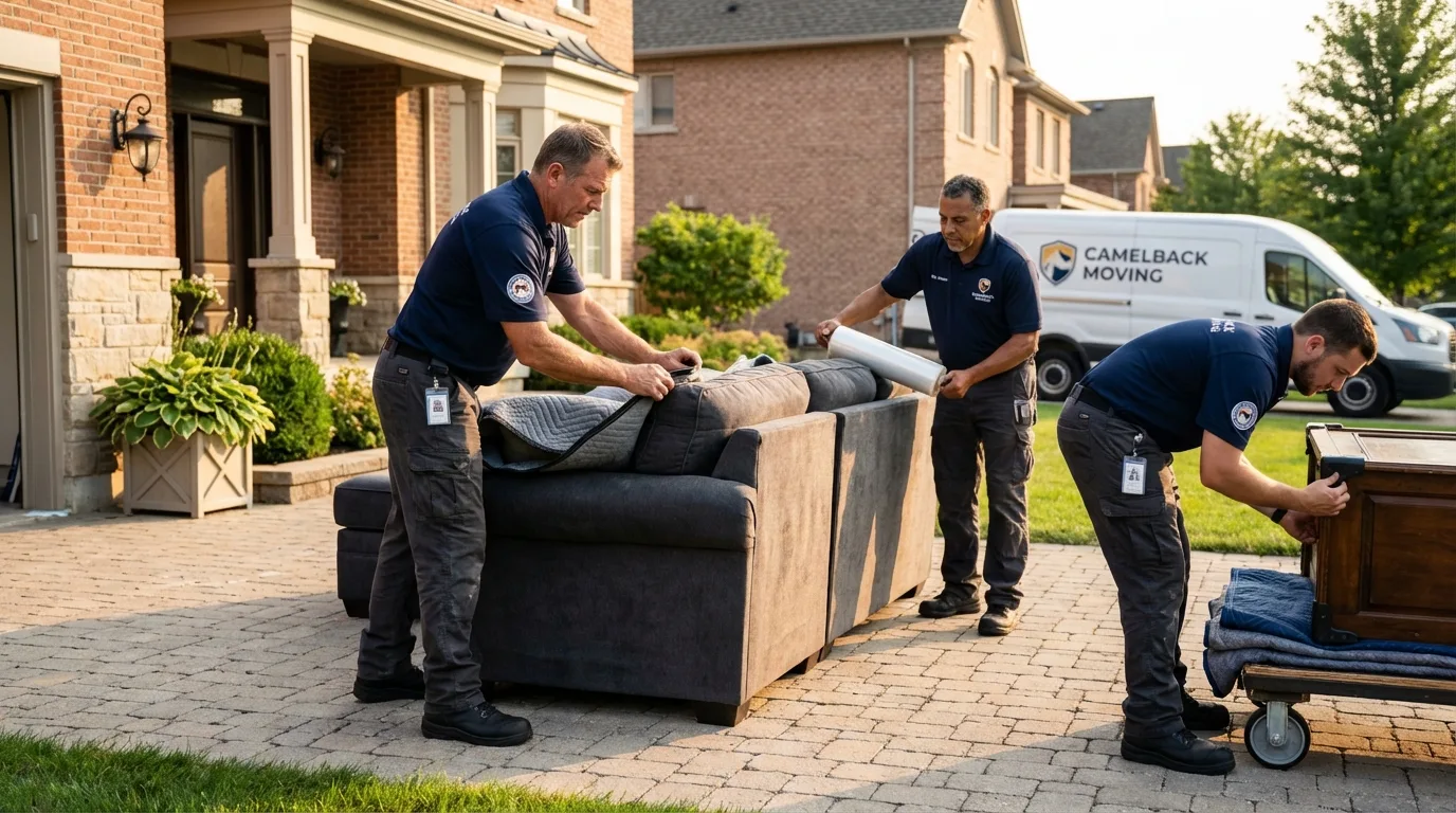 Large estate moving crew wrapping furniture in Fairview, NC