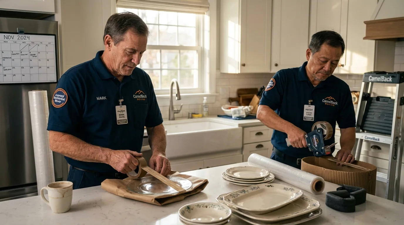Professional crew packing kitchen dishware in Fairview, NC